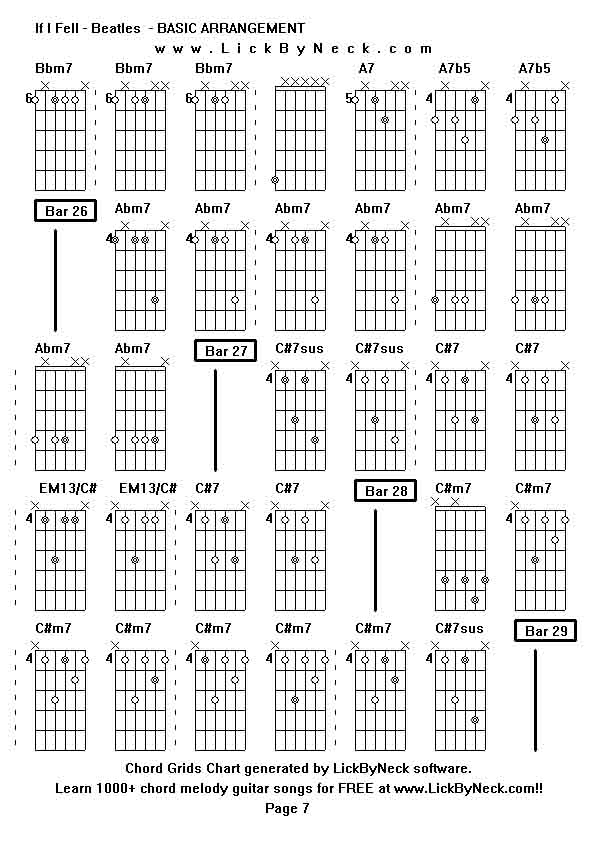 Chord Grids Chart of chord melody fingerstyle guitar song-If I Fell - Beatles  - BASIC ARRANGEMENT,generated by LickByNeck software.